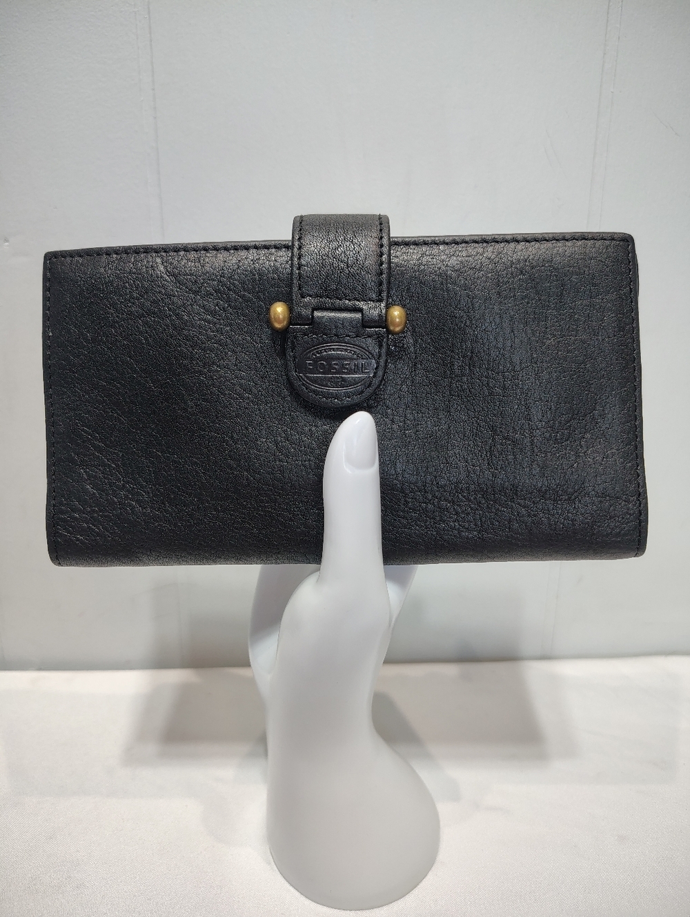 Fossil Black Leather Checkbook Wallet Bifold Clutch Leather Pebbled Vintage